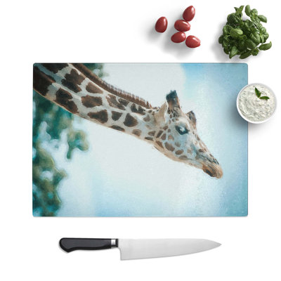 Tempered Glass Stretching Giraffe Chopping Board