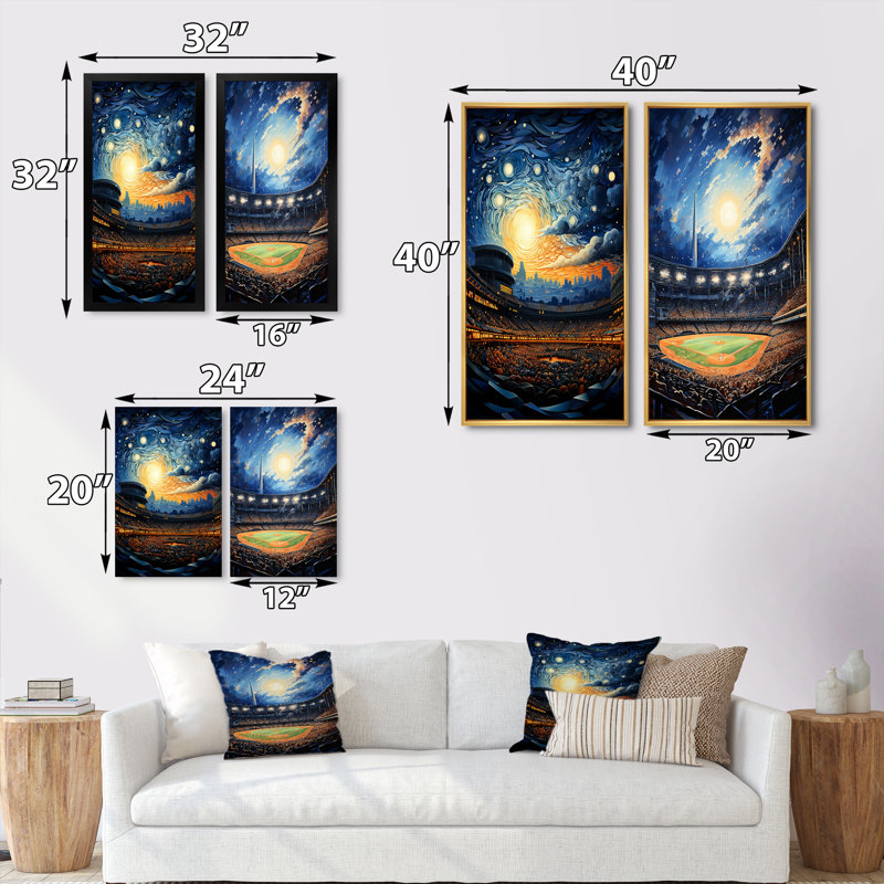 «Modern Baseball Stadium At Night», 2 pièces, H 32 po x l 32 po, Toile tendue