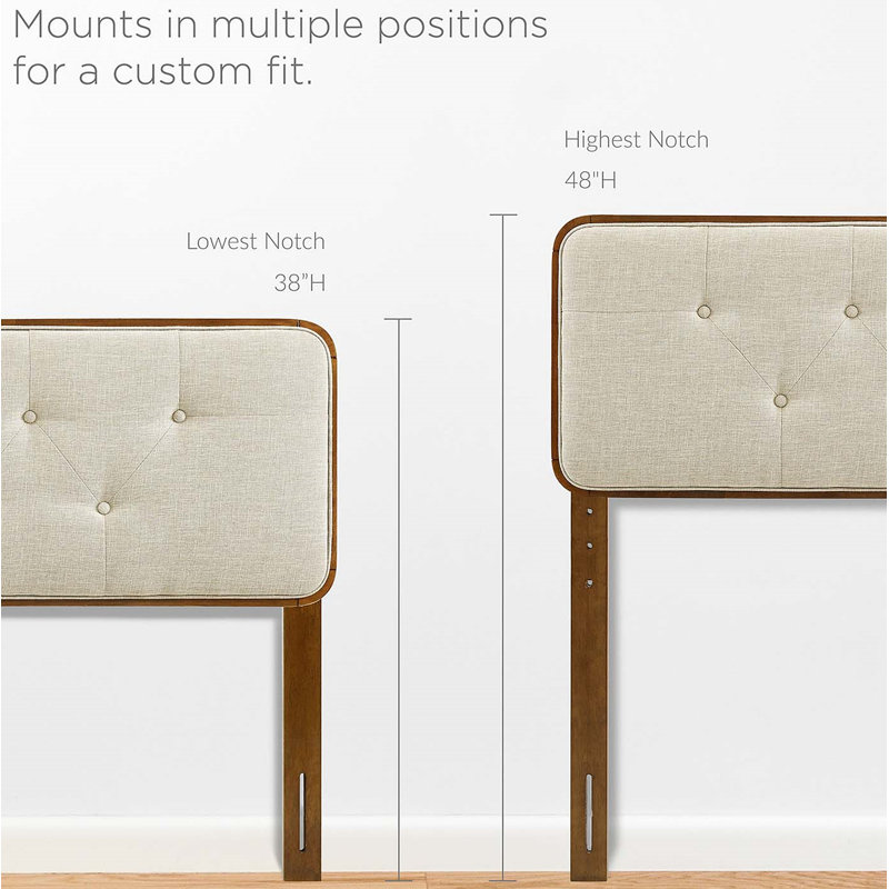  Upholstered Panel Headboard, Walnut, Queen, Beige