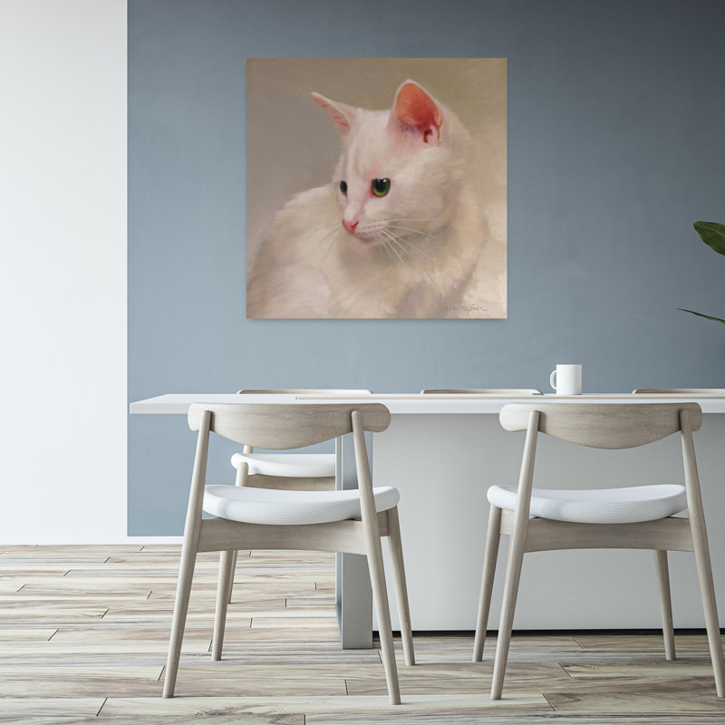 White Kitten Contemporary Cat Art, 32" H x 32" W