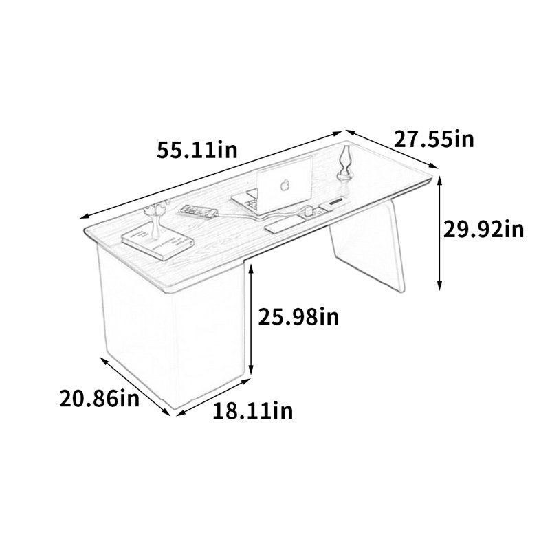 Bureau en bois massif exquis et élégant, H 29,92 po x l 55,11 po x P 27,55 po