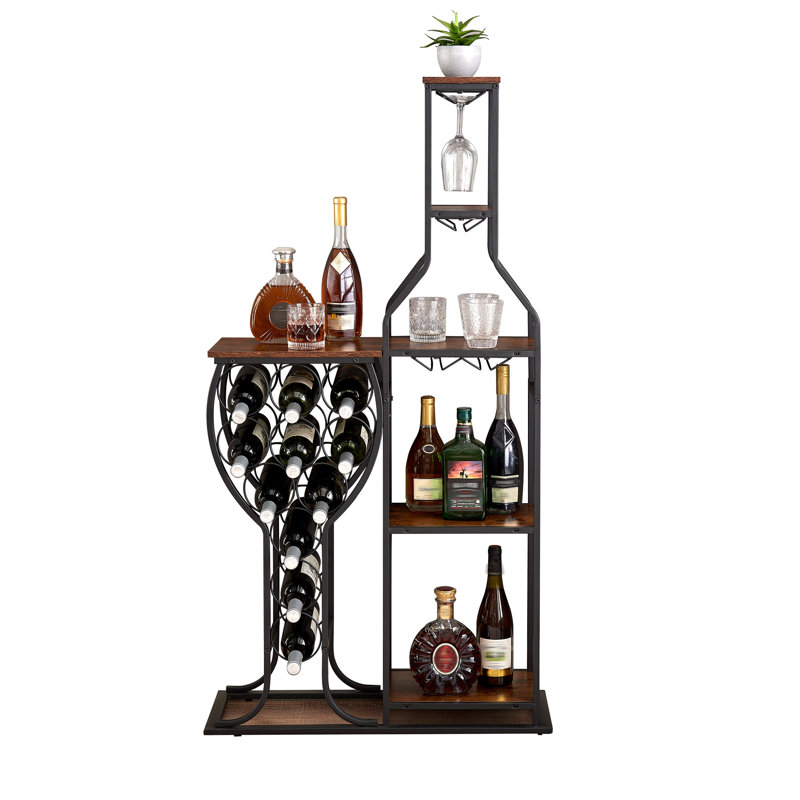 11 Bottle Wine Bakers Rack, Antique Brown