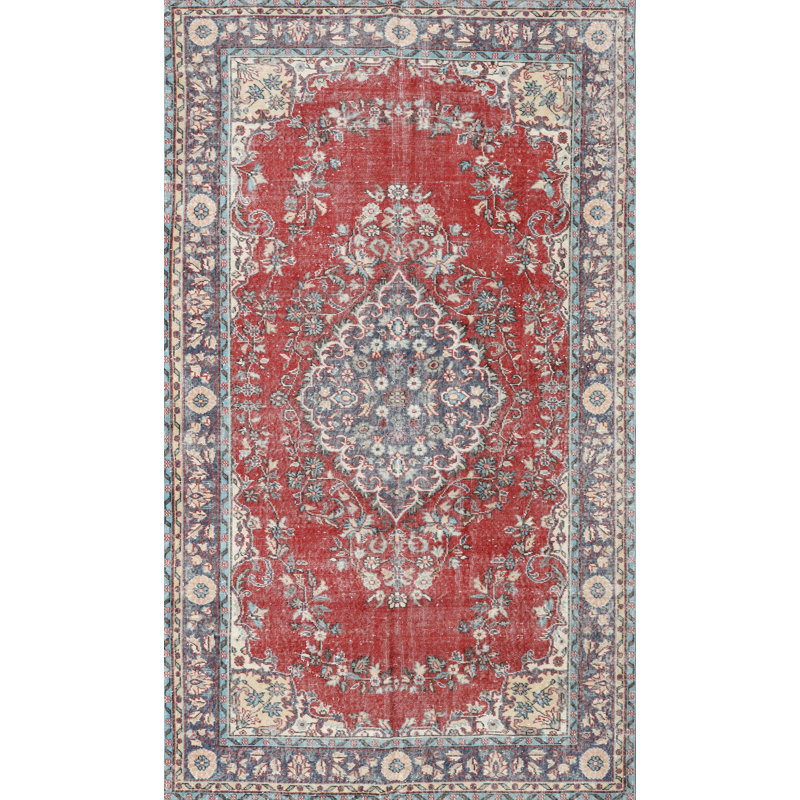 Tapis décoratif en laine rouge oriental, Rectangle 8 pi x 10 pi