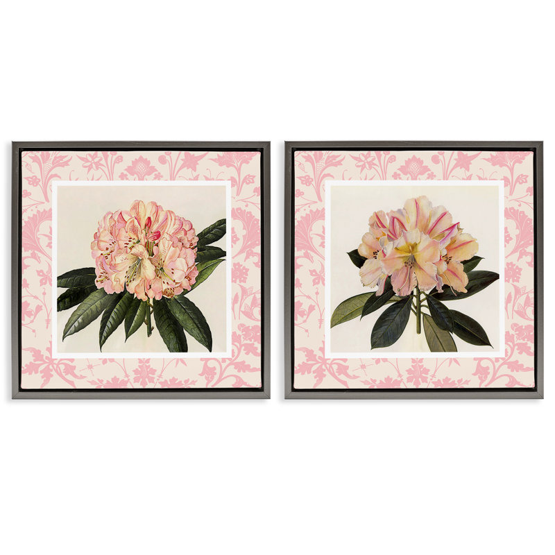 Ensemble de 2 cadres flottants roses à motif rétro Botanicals, design par Livi Finn, H 25 po x l 25 po