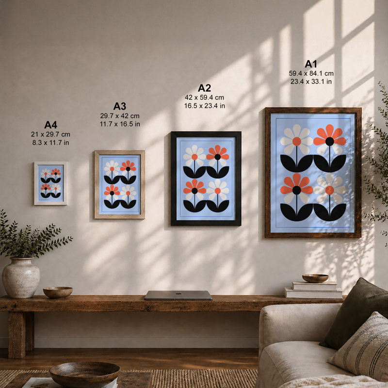 Four Modernist Blooms Mid-Century - Framed Print, Unframed, A1 - 84.1 x 59.4 cm