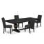 Cet ensemble de salle à manger 5 pièces se compose d'une table de cuisine et de 4 chaises de salle à manger en tissu de lin noir avec dossier rembourré au fini noir sablé.-1382746803