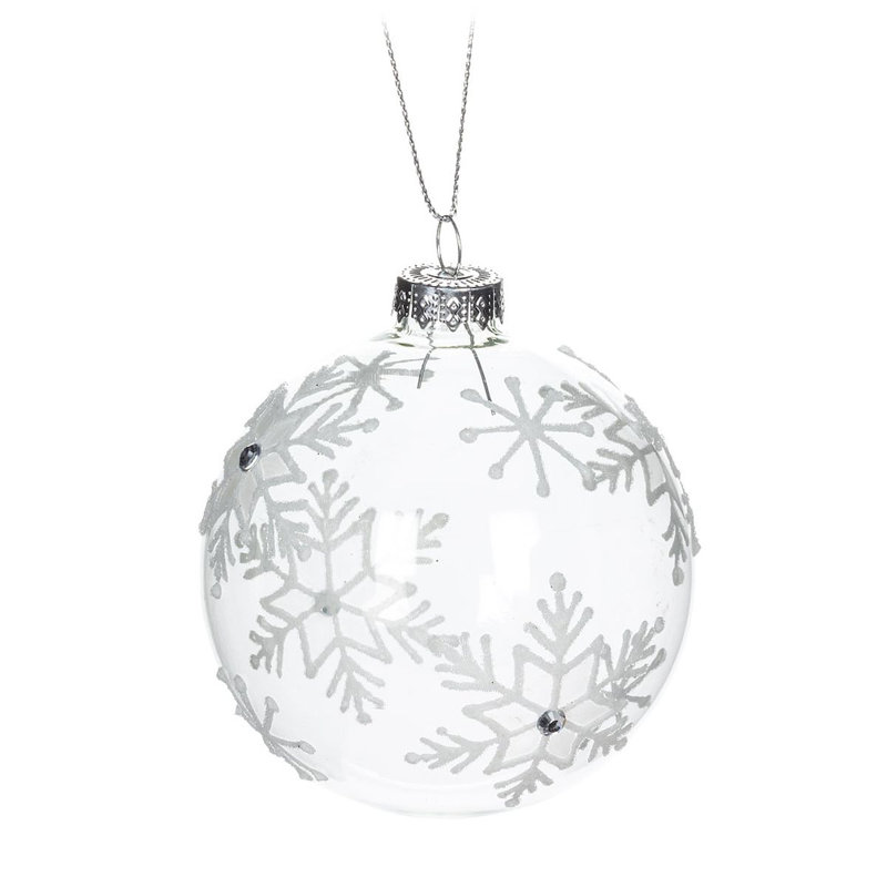 Ornement en forme de flocons de neige blancs sur boule transparente