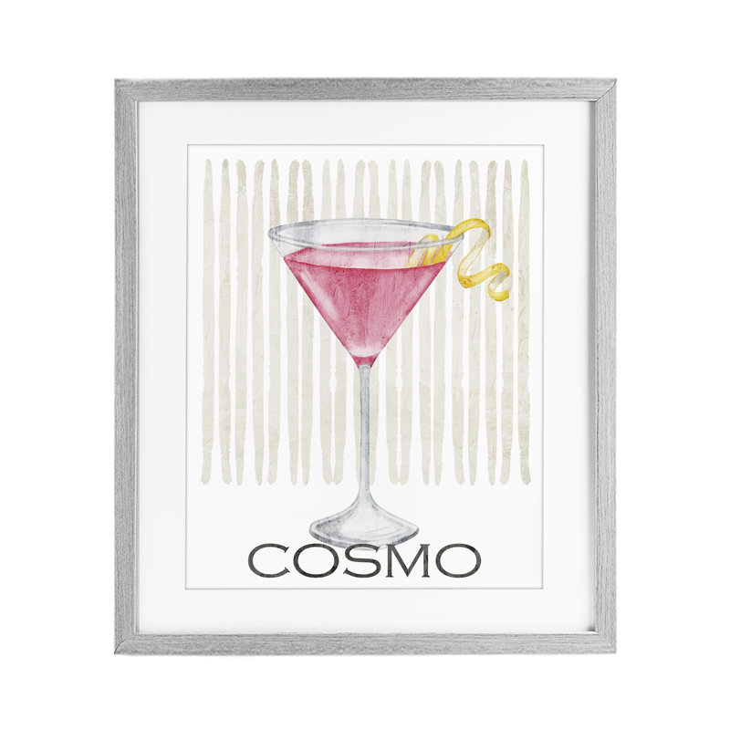 Cosmo rose sur rayures, reproduction sous verre, conception de Kim Allen, Cadre de ferme gris sous verre Farmhouse