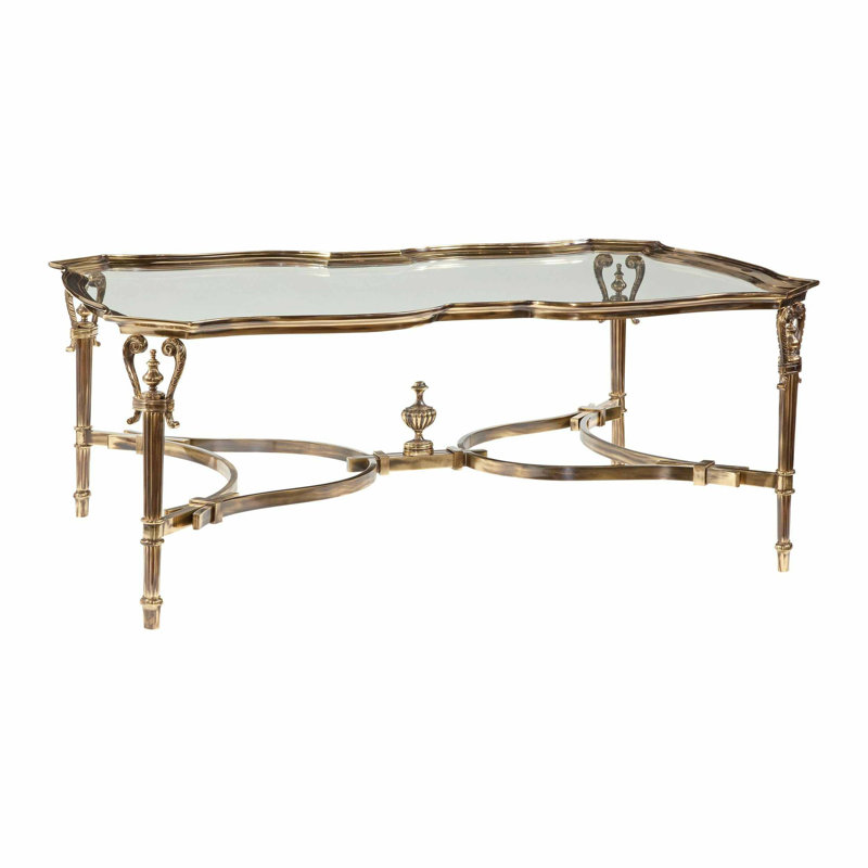 Antique Cast Brass and Glass Rectangular Cocktail Table