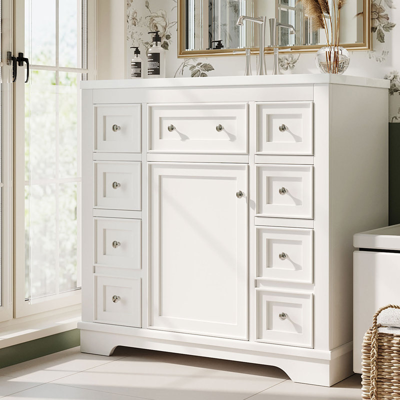 Kiryl 36'' Single Bathroom Vanity with Ceramic Top, White