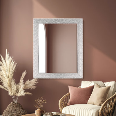 Miroir d'appoint mural décoratif encadré et biseauté à carreaux chromés et blancs - 33,5 po x 27,5 po