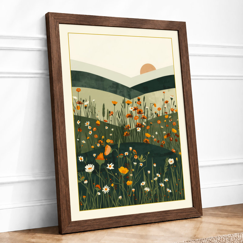 Meadow At Dawn Minimalist - Print, A2 - 59.4 x 42.0 cm, Walnut