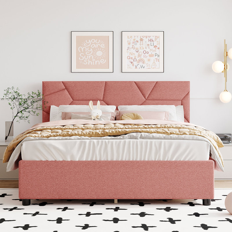 Lit plateforme tapissier Donard, Double, Rose