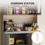 71 in Tall Kitchen Pantry Cabinet, Kitchen Storage Hutch with Led Lights and Power Outlets, Microwave Stand, Glass Door, Adjustable Shelves, Handless Design, Grey