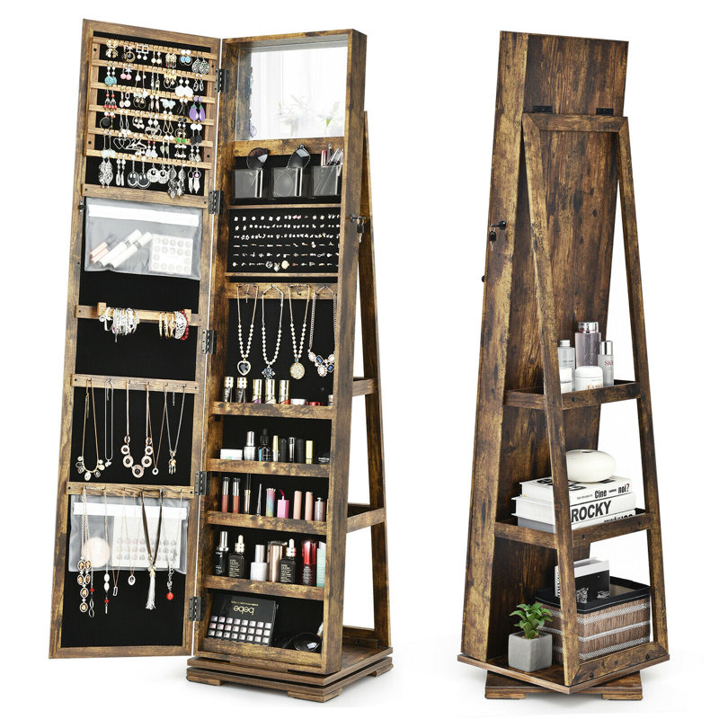 Darvone Freestanding Jewelry Armoire, Rustic Brown