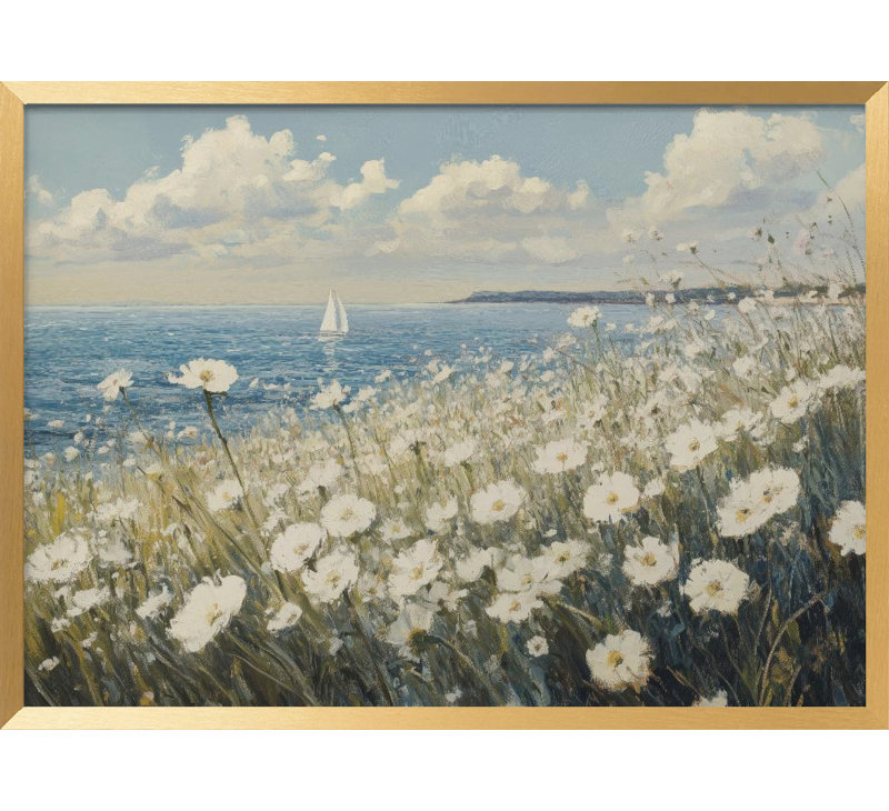 «Wild Flowers Field», art mural texturé encadré, Cadre doré, H 18 po x l 24 po