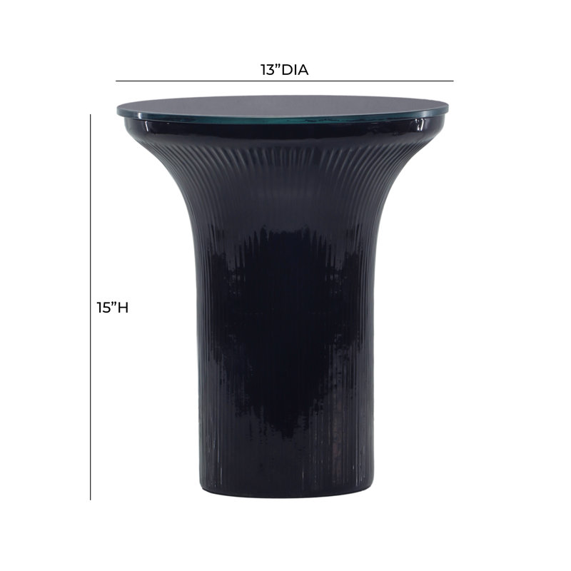 Midnight Blue Glass Round Contemporary Side Table