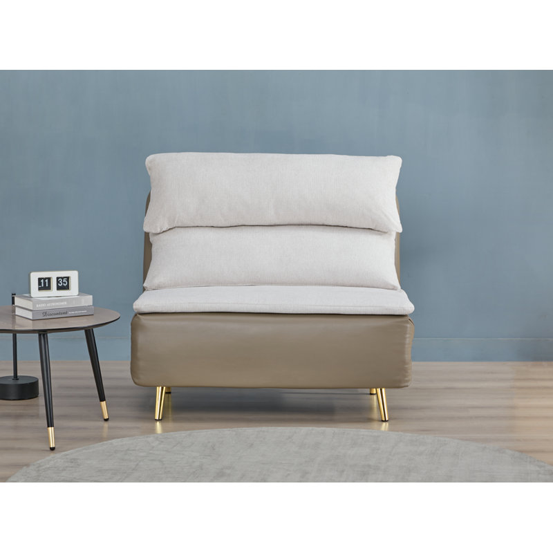 40” Wide Convertible Chair With Pine Wood Frame - 3-position Adjustable, White/Yellow