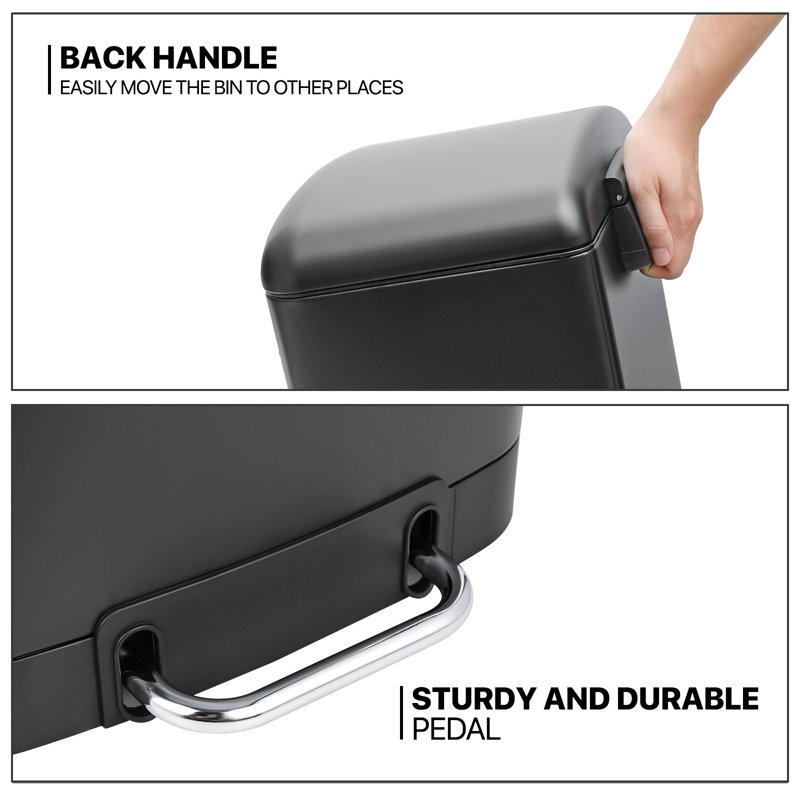 Black Stainless Steel 40L Rectangular Step Trash Can