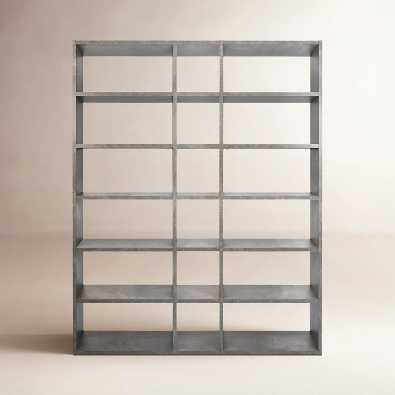 Araeya 88'' H x 71.65'' W Solid Wood Geometric Bookcase, Concrete