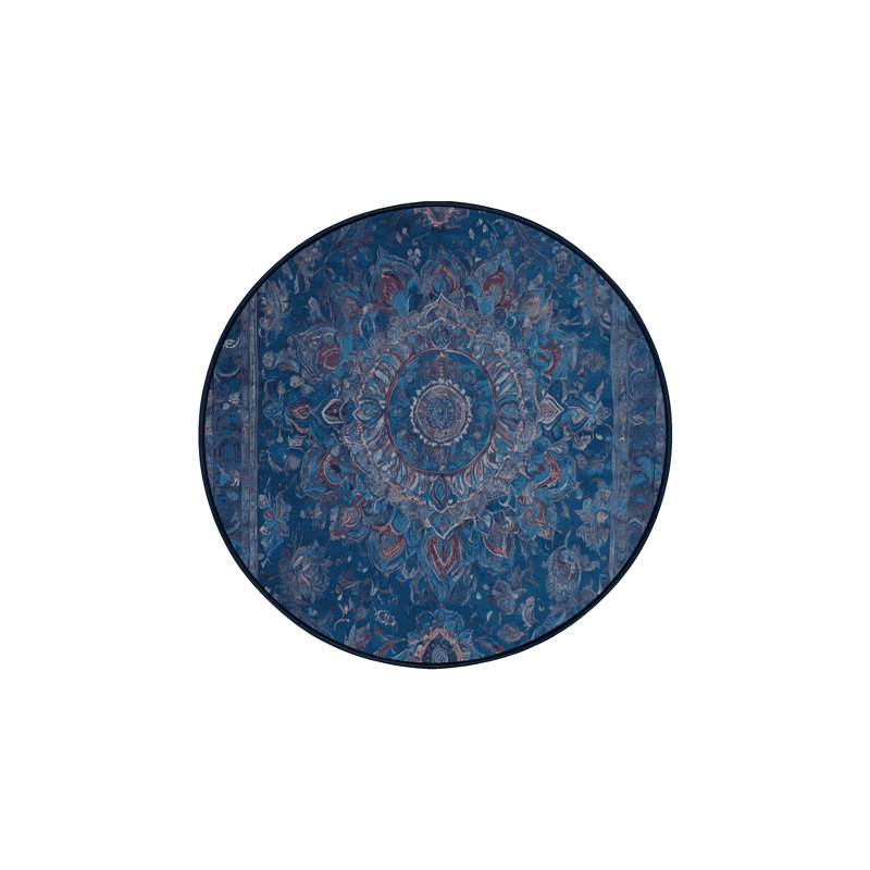 Machine Washable Blue Area Rug, Round 7'