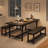 Dining Table Set for 4-6, 63" Extendable Wood Dining Room Table with Corner Protector & 2 Upholstered Benches, Kitchen Table Set for Apartment, Small Space, Easy Assembly-262287171