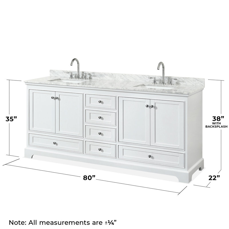 Deborah 80'' Double Bathroom Vanity with Marble Top, Polished Chrome, White