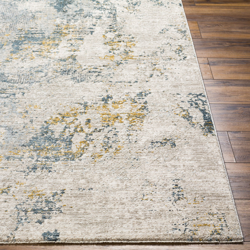 Abstract Machine Woven Polyester Area Rug in Beige/Blue/Orange, Rectangle 7'10" x 10'3"
