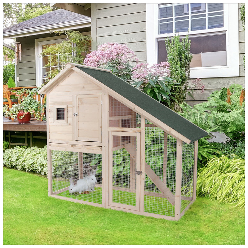 Spacious 2-Tier Wooden Rabbit Hutch With Waterproof Roof And Removable Tray For Small Animals, Ideal For Outdoor Use And Easy Maintenance.