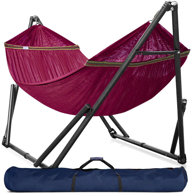 Hamac double Tranquillo Universal avec support inclus pour 2 personnes / support pour hamac pliable Capacité de 600 lb - Inhouse, extérieur, camping, rouge