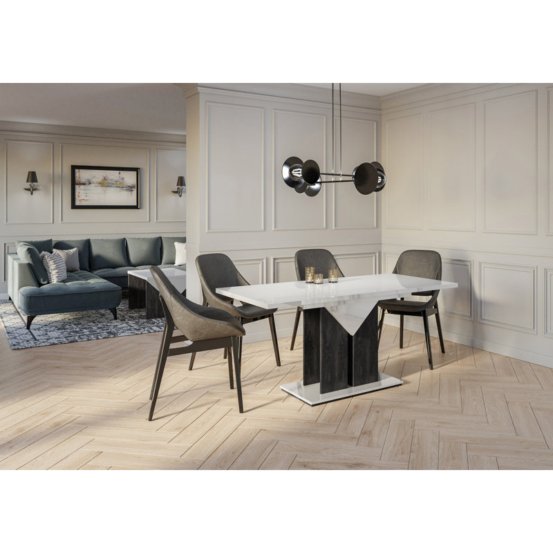 Trip Extendable Dining Table, White Gloss, Charcoal