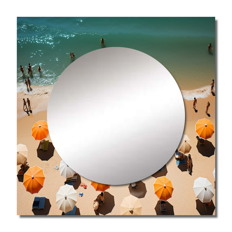 Parasol de plage - Vue aérienne III - Grand miroir carré de style nautique pour décoration murale, 23 po x 23 po