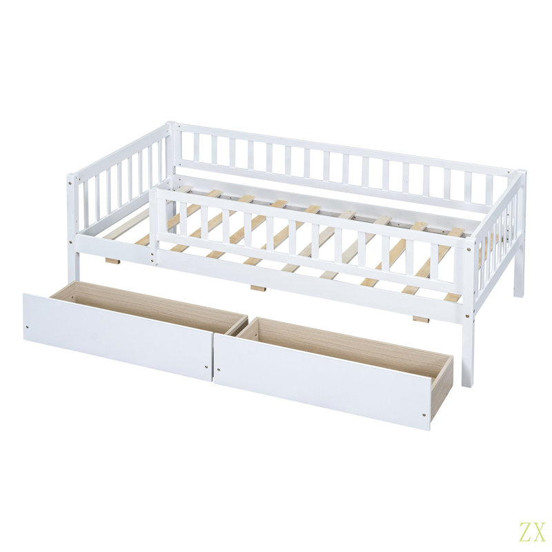Twin Size Daybed Wood Bed With Two Drawers, White