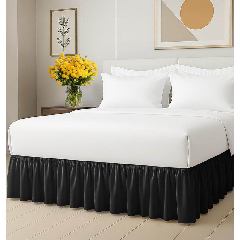 Full Size Ruffled Bed Skirt: 15-Inch Drop, Black