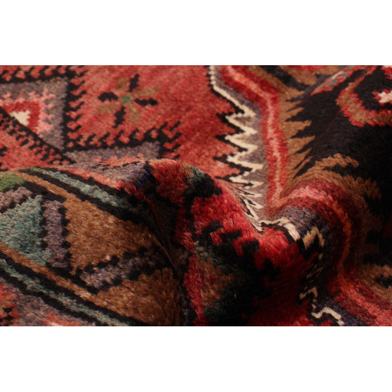 Tapis de couloir unique en laine noué à la main 2000 pi 3 pi 6 po x 9 pi 10 po Hiott - rouge / noir / saumon