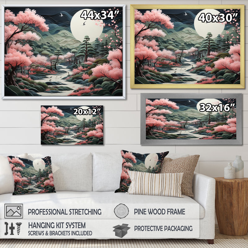 Art asiatique zen jardin - impression, Toile tendue, H 34 po x l 44 po x P 1,5 po