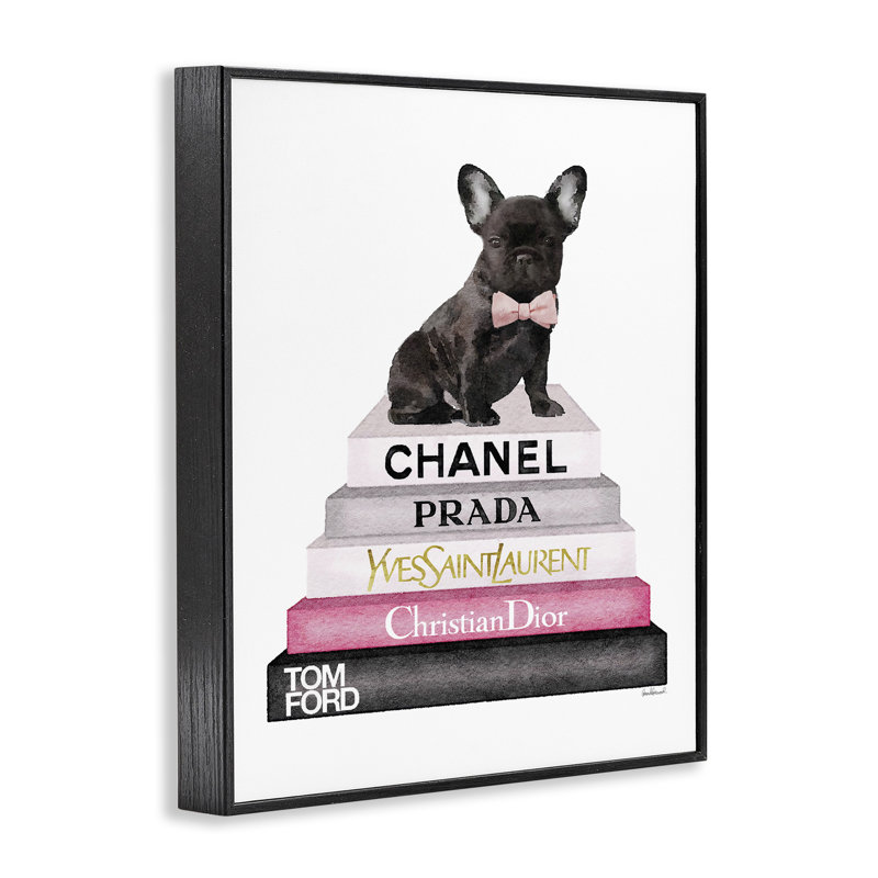 «Book Stack Fashion French Bulldog», impression, Noir, noir, noir, noir, H 11 po x l 14 po