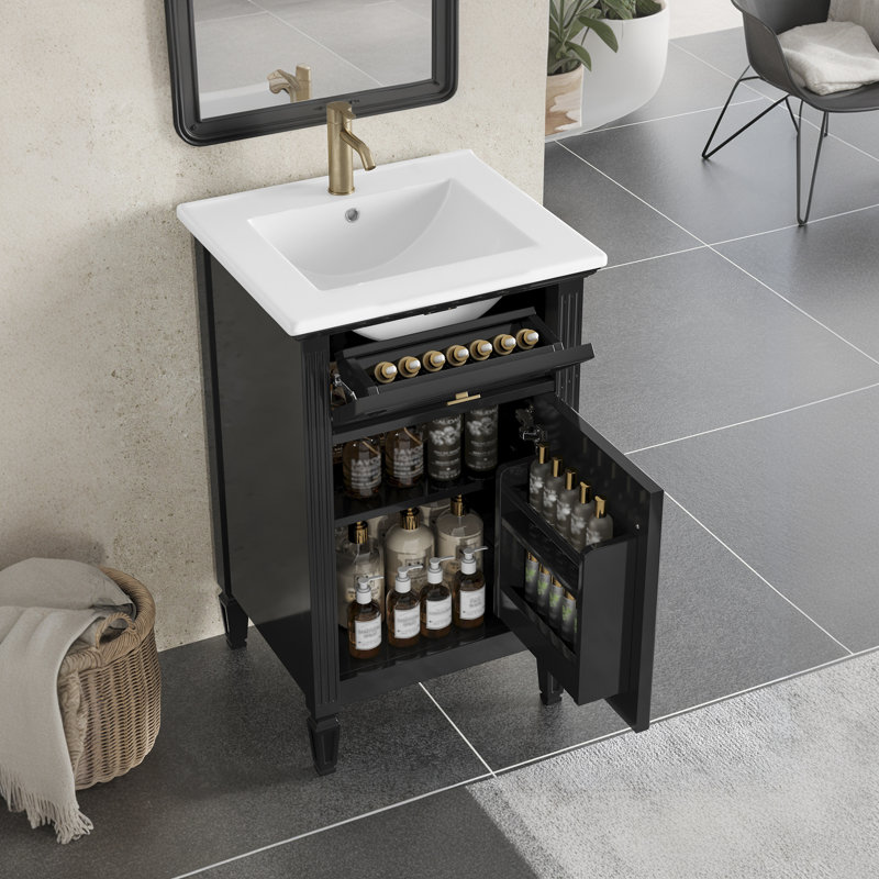 Petite armoire de salle de bain moderne 20 po Freestanting, Noir