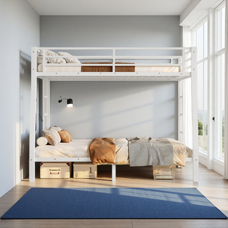 Metal Full XL Over Queen Bunk Bed For Teens And Adults,Space-Saving/Noise Reduced/No Box Spring Needed