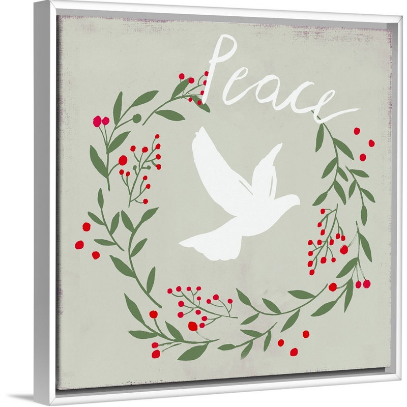 Peace Dove-impression d’art textuel sur toile, 38" H x 38" W x 1.75" D, Cadre blanc