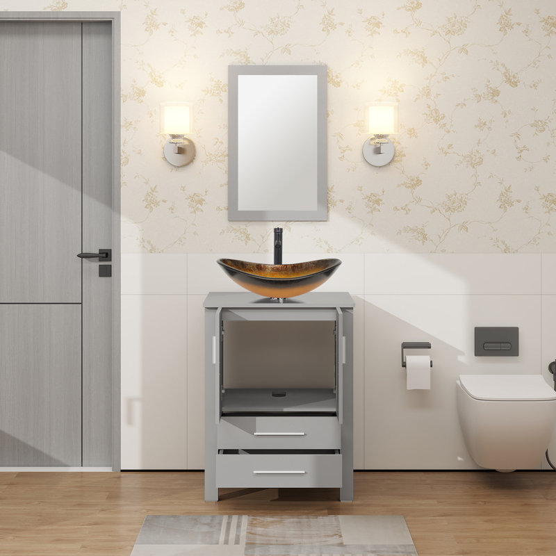 Ensemble de meuble-lavabo simple 24 po Allexus, Brun, Noir, Gris