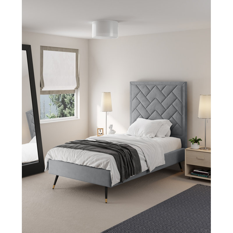 Lit tapissier en velours Crosby, Simple, Gris