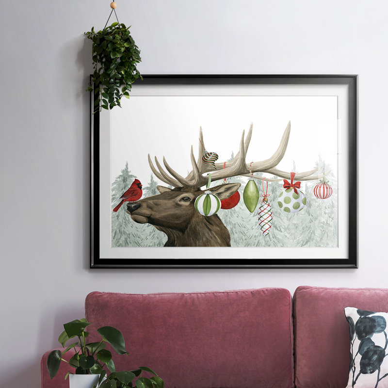 Festive Forest Collection A - Art mural mat et encadré sous verre acrylique, grand salon, Noir, H 19 po x l 27 po x P 1,5 po