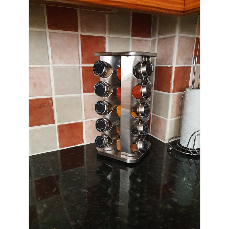 Freestanding Stainless Steel Spice Jar & Rack Set