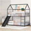 Lit superposé simple au-dessus d'un lit simple en métal avec glissade, lit pour enfant, noir