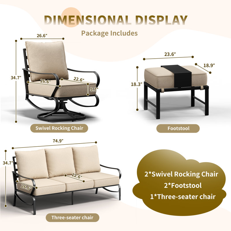 Charron 5 - Person Patio Conversation Set with Cushions, Beige