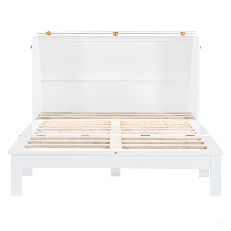 Lit escamotable avec tiroir et un ensemble de prises et de ports USB, design moderne, Double, Blanc