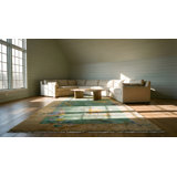 Antique Artistic Sea Foam Green Color Scenic Chinese Art Deco Rug