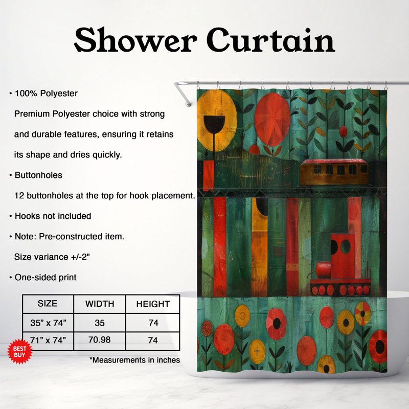 Art Train - Rideau de douche Premium, H 74 po x l 71 po