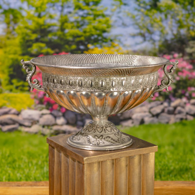 11.6" Tall Frosted Silver Metal Urn "Apollo"